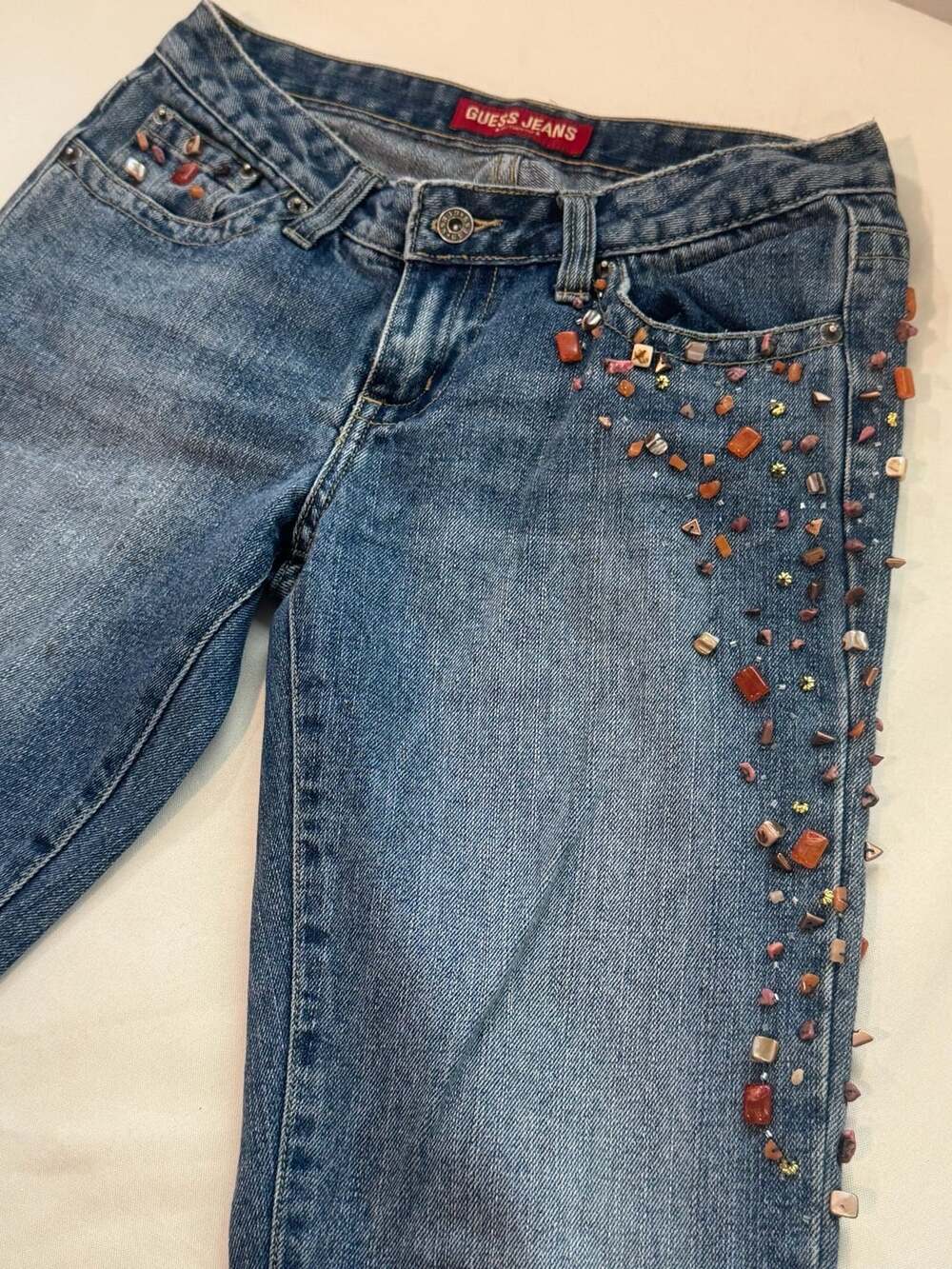 Guess Jeans Y2K Low Rise Embellished Stone Bootcut Jeans McBling Size 27